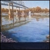 TOW BOAT FAIRFAX PASSING UNDER THE HWY 291 BRIDGES -- Artist: Keith Cobb Size: 36" x 24" Medium: Oil Price: $1,000.00