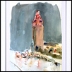 PLAZA NIGHT - CHIEFS KINGDOM -- Artist: Kathleen Connors Size: 9" x 12" Medium: Watercolor Price: $225.00