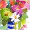 Mixed Bouquet in Blue & White Stripe Vase