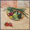 VEGGIES ON DISH -- Artist: Elnora Nokes Size: 18" x 24" Medium: Mixed Media Price: $600.00